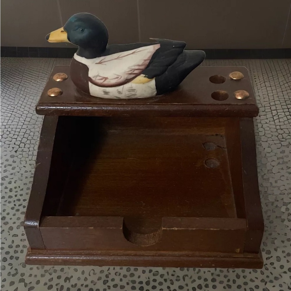 VINTAGE✨Hand Carved Wooden Duck Decoy Box Desk Organizer